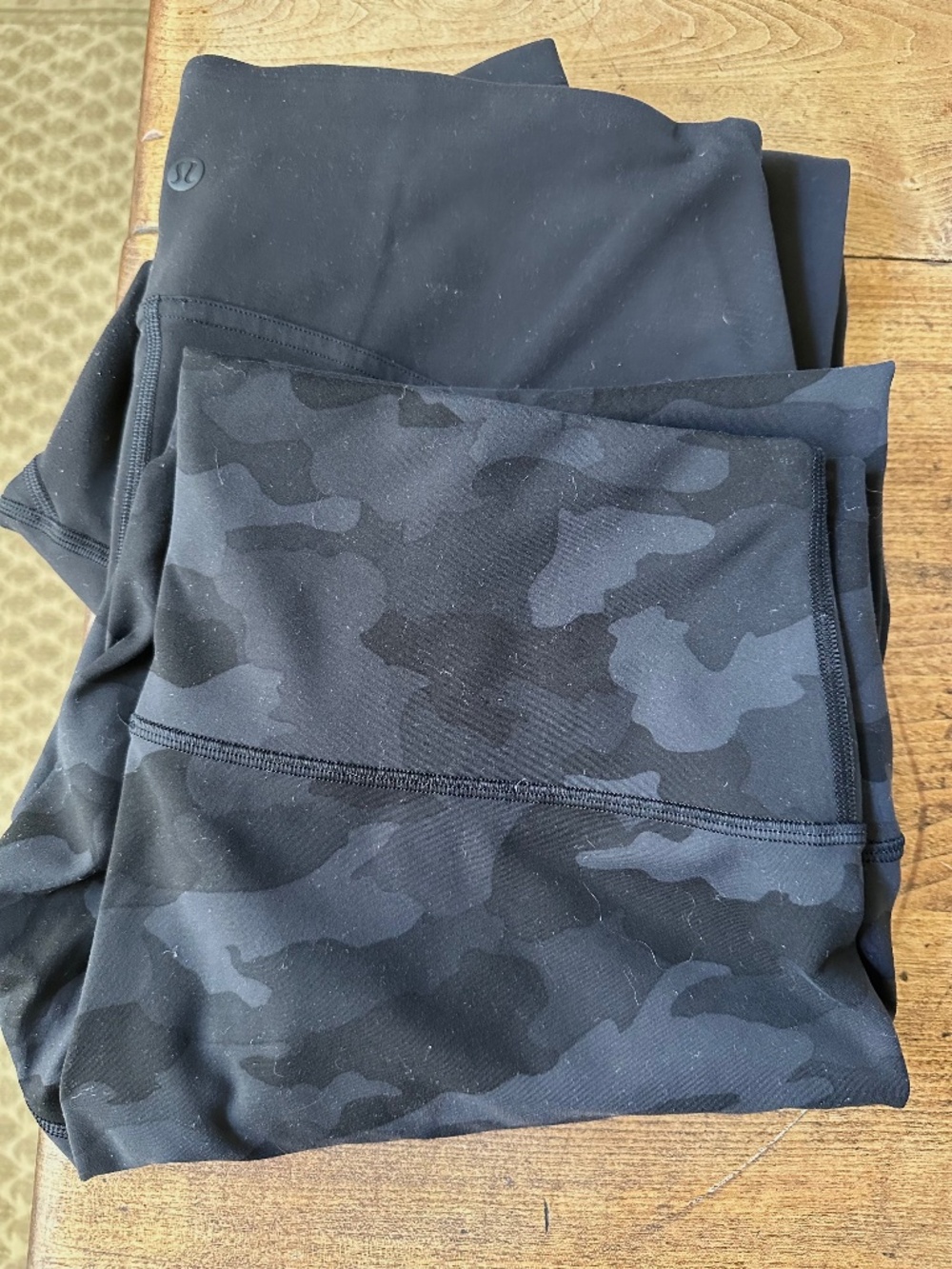Lulu Lemon 2 pair yoga pants size 14 black and black/grey camo